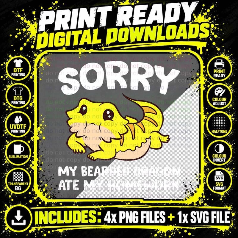 Sorry, My Bearded Dragon Ate My Homework Bearded Dragon Png SVG Digital Bundle