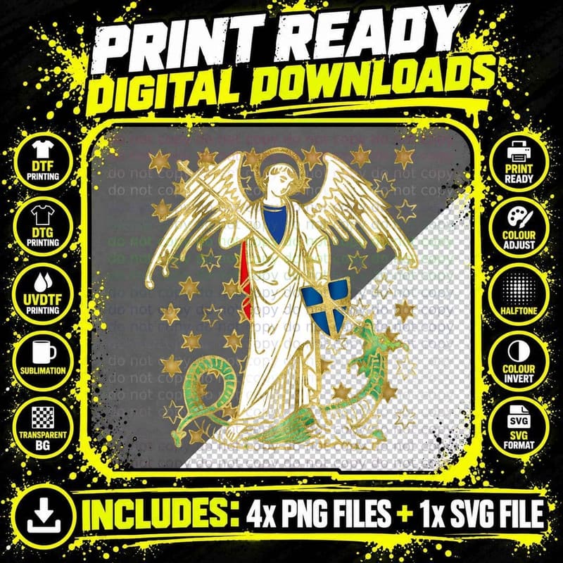 St Michael the Archangel Icon Dragon T-Shirt Png SVG Digital Bundle