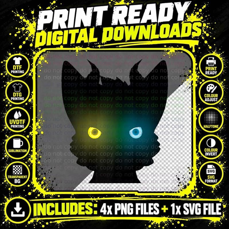 Staring Dragon Wolf Silhouette T-Shirt Png SVG Digital Bundle