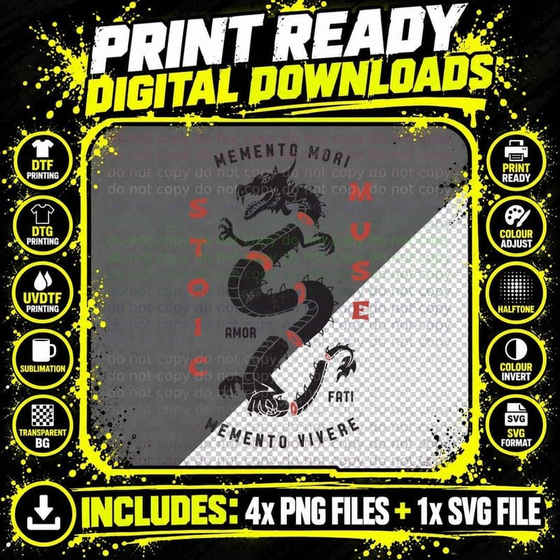 Stoic Quote Memento Mori Dragon Graphic T-Shirt Png SVG Digital Bundle