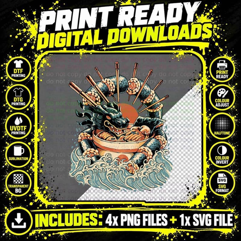 Sushi Dragon Roll Japanese Food Dragon Kanagawa Sushi Png SVG Digital Bundle