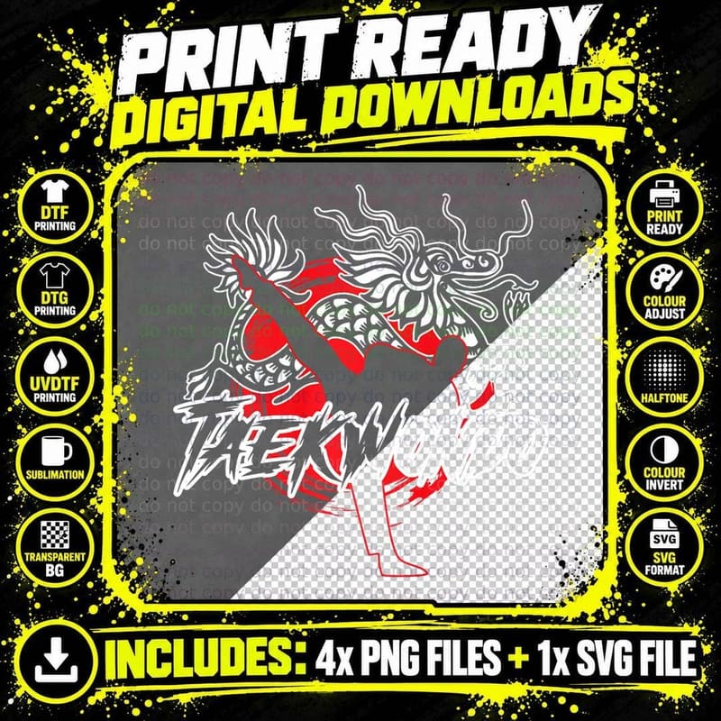 Taekwondo Dragon Korean Culture T-Shirt Png SVG Digital Bundle