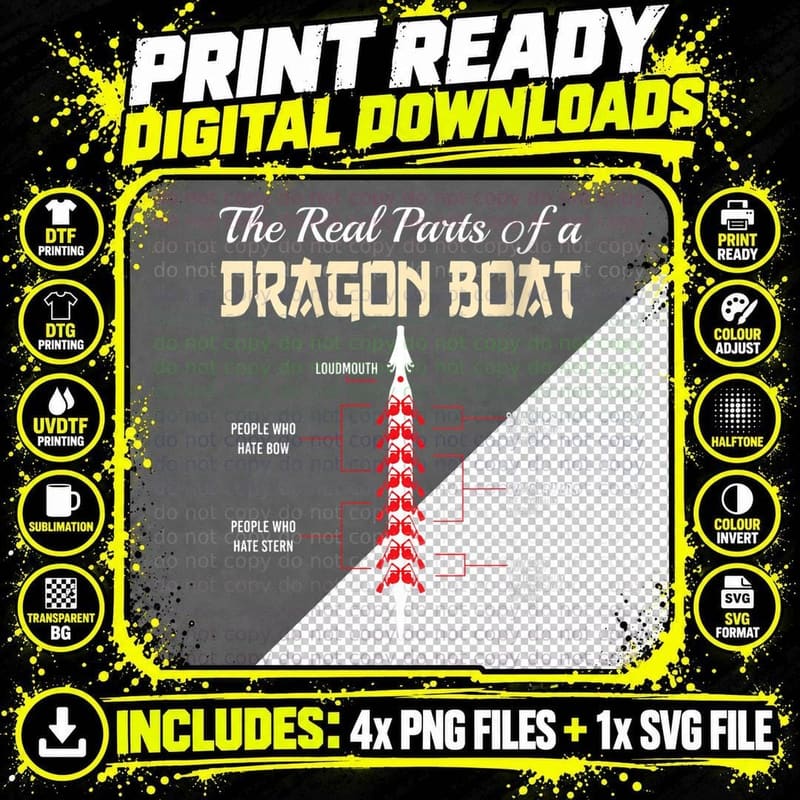 The Real Parts of Dragon Boat T-Shirt, Nautical Art Tee Png SVG Digital Bundle