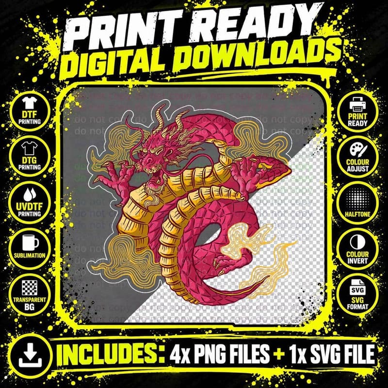 Traditional Chinese Dragon Cool Dragon Lover Gifts Png SVG Digital Bundle