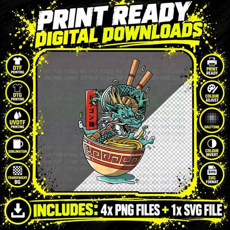 Traditional Chinese Dragon Symbol in Japanese Ramen Png SVG Digital Bundle