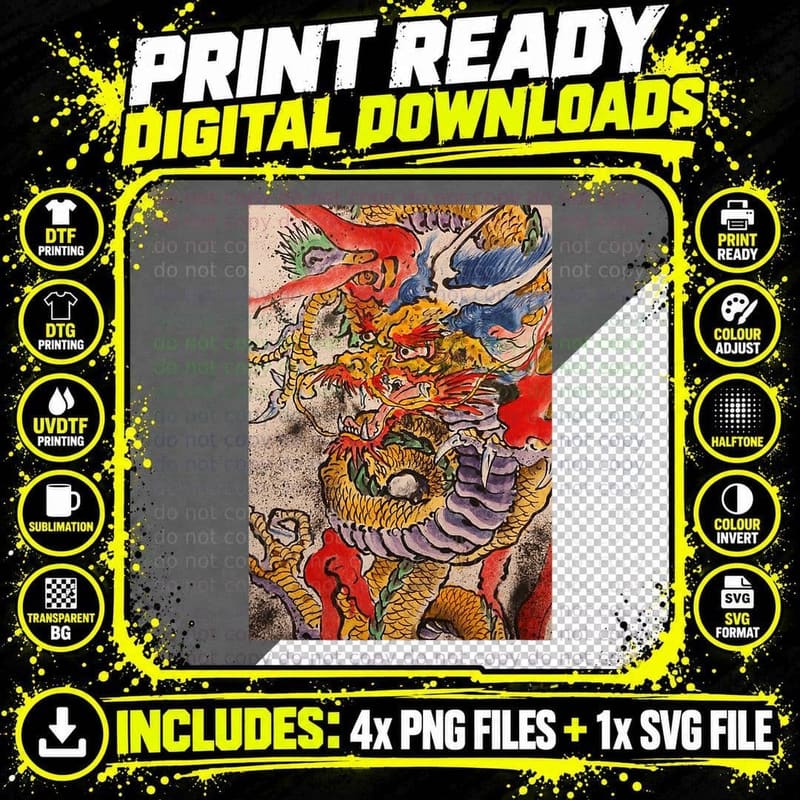Traditional Japanese Dragon Art T-Shirt Png SVG Digital Bundle