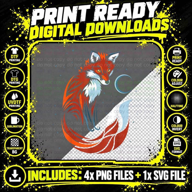 Tribal Tail Fox T-Shirt Graphic Design Tshirt Png SVG Digital Bundle