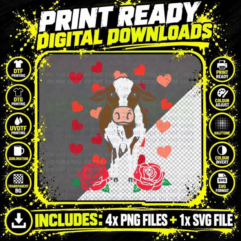 Valentines Day Cow Farm Animal Farmer Men Women Kids Png SVG Digital Bundle