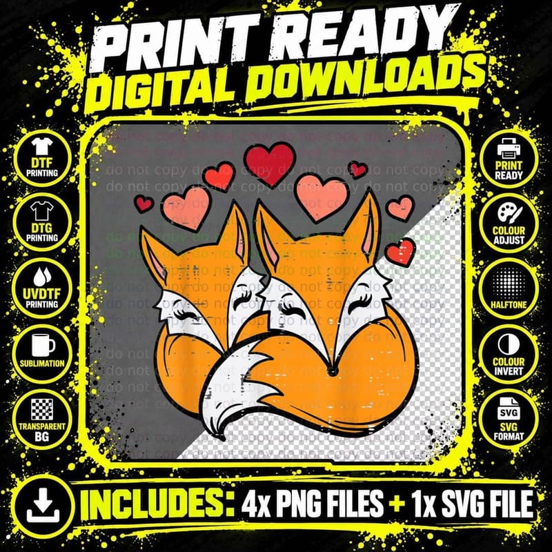 Valentines Day Foxes Heart Cute Fox Women Girls Kids Png SVG Digital Bundle