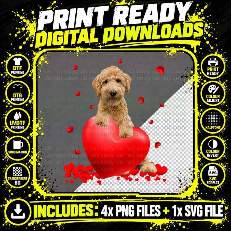 Valentines Day Golden Doodle Heart Dog Lovers T-Shirt Png SVG Digital Bundle
