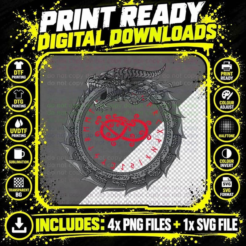 Viking Dragon Ouroboros Vegvisir Valhalla Symbol Norse Png SVG Digital Bundle