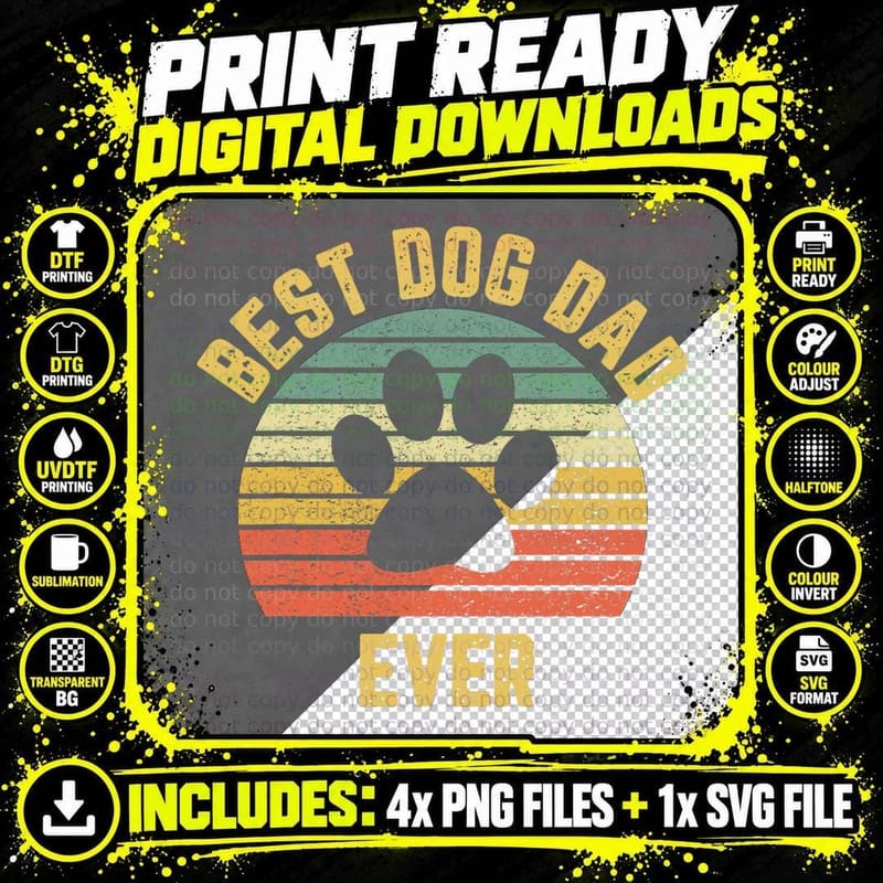 Vintage Dog Dad Cool Father's Day Gift Retro T T-Shirt Png SVG Digital Bundle