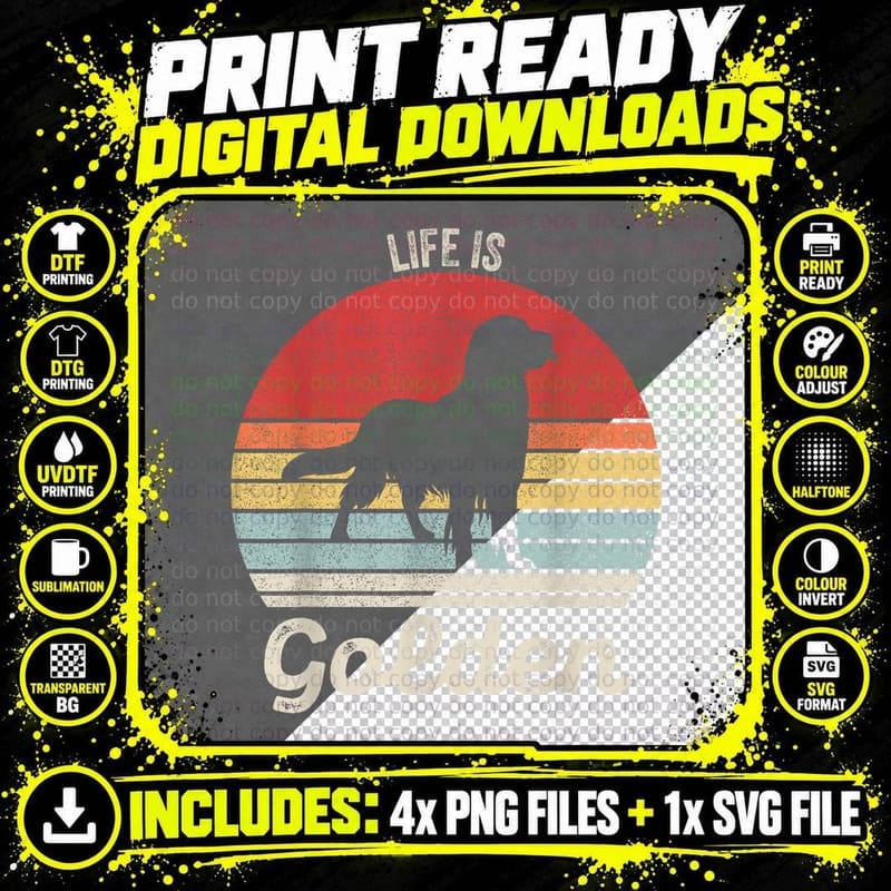 Vintage Retro Life Is Golden Shirt Golden Retriever Dog Png SVG Digital Bundle