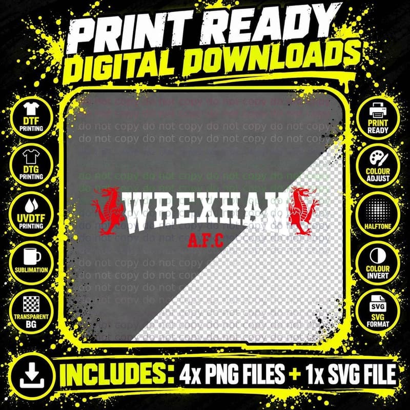 Vintage Wrexham Wales Red Dragon Wrecsam T-Shirt Png SVG Digital Bundle