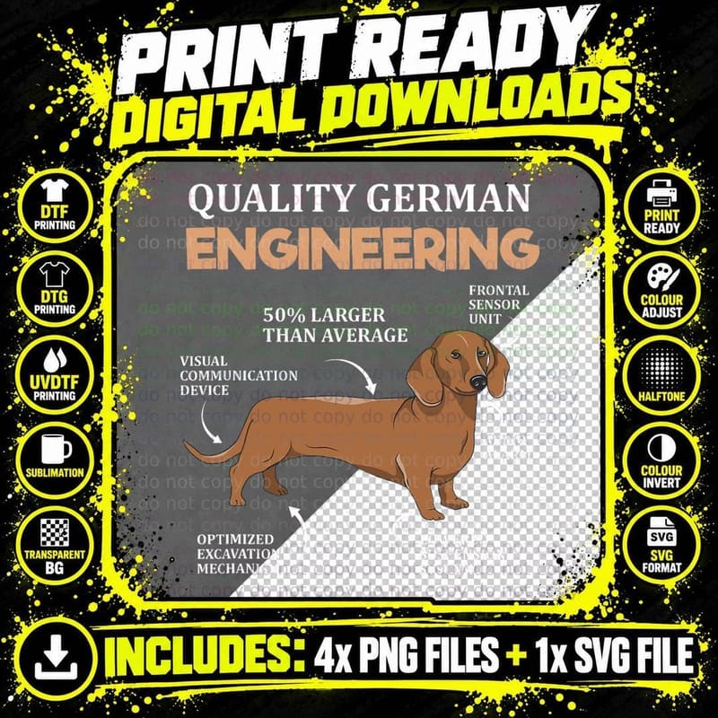 Weiner Dog Quality German Engineering Funny Dachshund Png SVG Digital Bundle