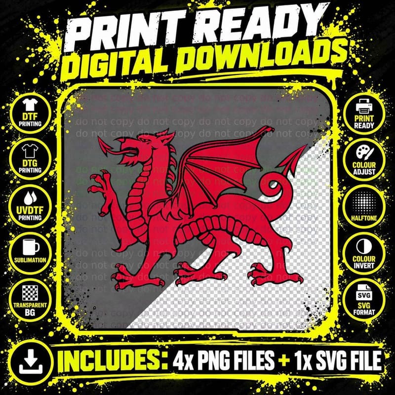 Welsh Red Dragon Flag of Wales T-Shirt Png SVG Digital Bundle