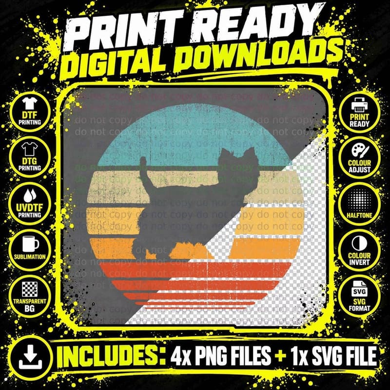 Westie West Highland White Terrier Retro Vintage Sunset Png SVG Digital Bundle
