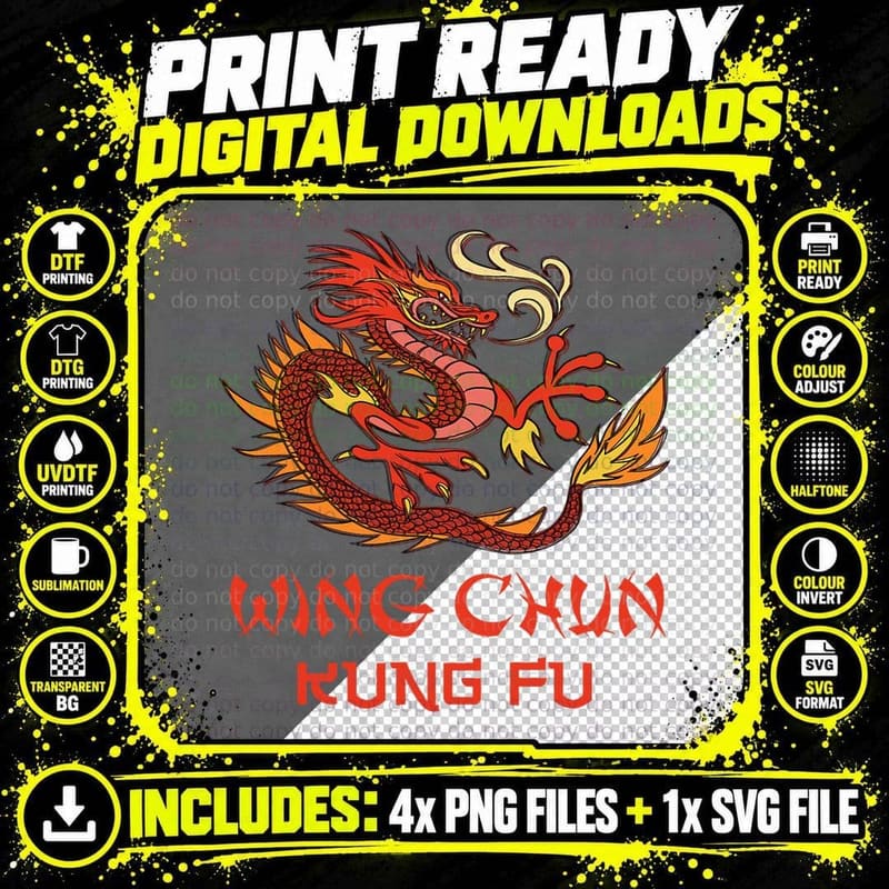 Wing Chun Chinese Dragon T-Shirt Png SVG Digital Bundle