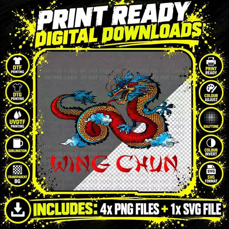 Wing Chun Dragon T-Shirt Png SVG Digital Bundle