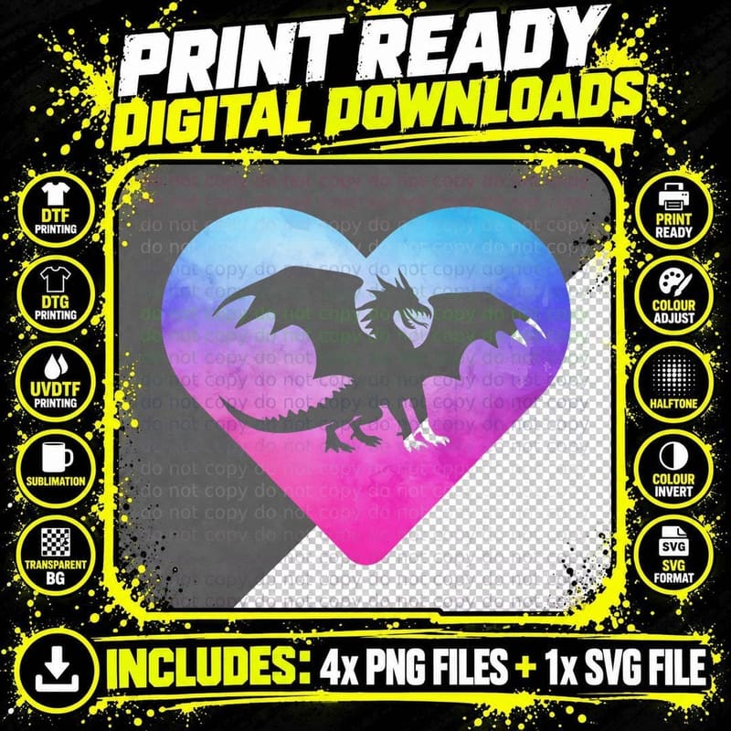 Women or Girls Dragon Fantasy T-Shirt Png SVG Digital Bundle
