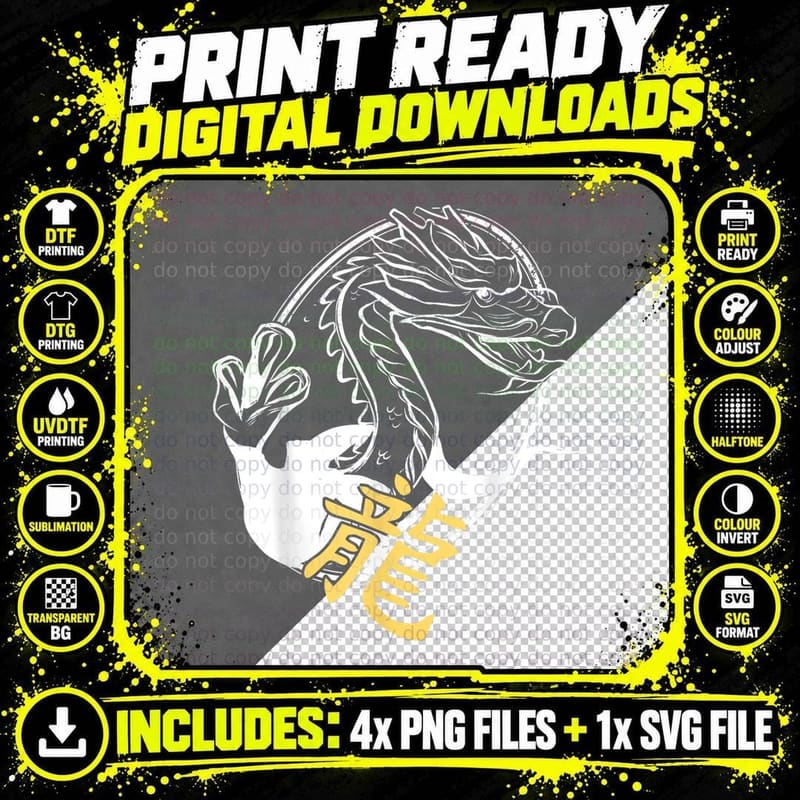Year of the Dragon Chinese Zodiac Lunar New Year Men Png SVG Digital Bundle