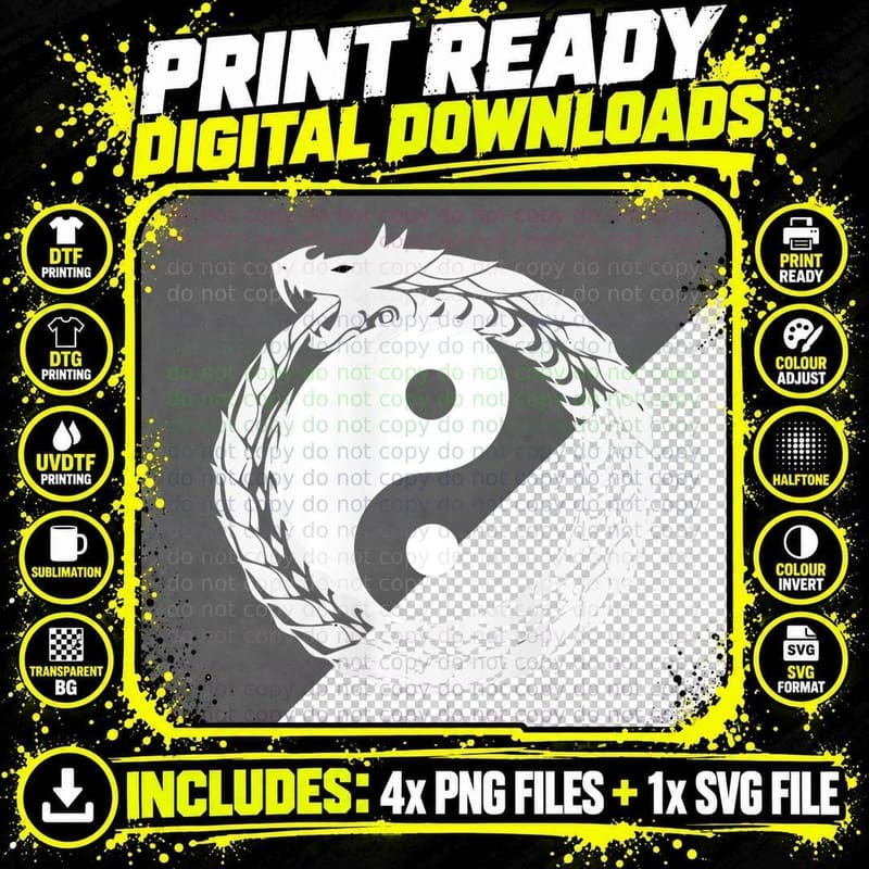 Yin Yang Dragon Feng Shui Ying Yang Taoism Zen Buddhism Png SVG Digital Bundle