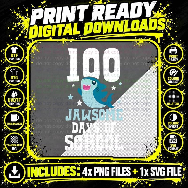 100 Jawsome Days of School Teacher Student Educator Png SVG Digital Bundle