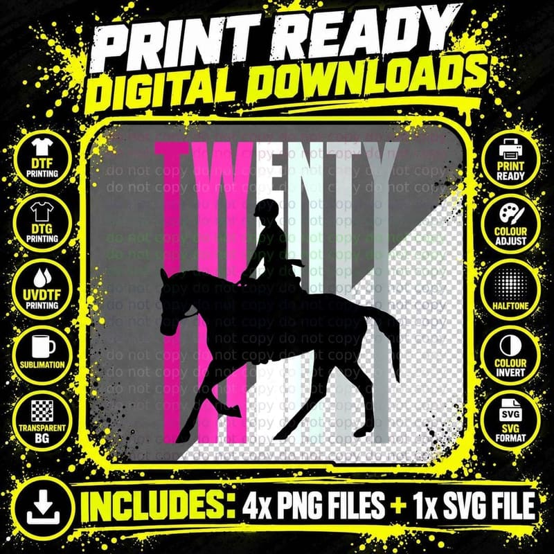 20th Horse Riding Birthday Loves to Ride Horses Png SVG Digital Bundle