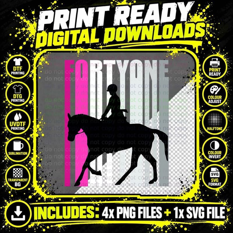 41st Horse Riding Birthday Rides Horses Equine T-Shirt Png SVG Digital Bundle