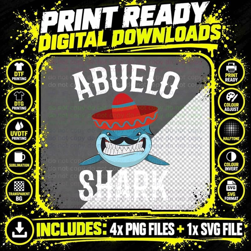 Abuelo Shark Funny Spanish Grandpa Gift T-Shirt Png SVG Digital Bundle