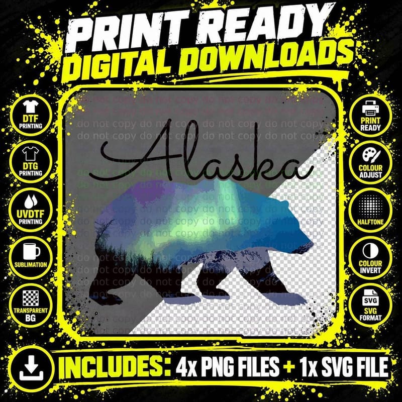 Alaska Bear Grizzly Polar Alaskan Nature T-Shirt Png SVG Digital Bundle