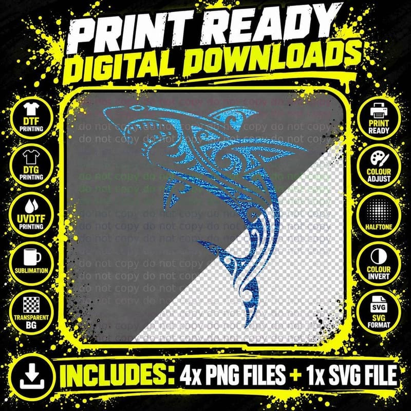 Artistic Tribal Shark Hawaiian Polynesian Tattoo Png SVG Digital Bundle