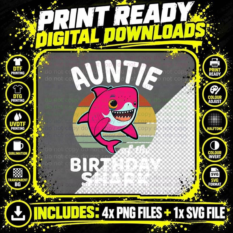 Auntie of Shark Birthday Aunt Matching Family Birthday Png SVG Digital Bundle