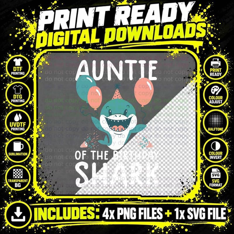 Auntie of the Birthday Shark Shirt Birthday Family Png SVG Digital Bundle