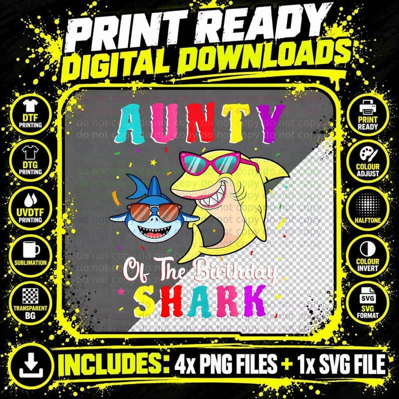 Aunty of the Birthday Shark Family T-Shirt Png SVG Digital Bundle