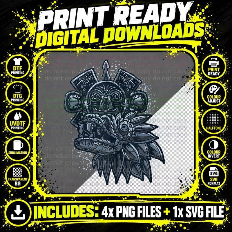 Aztec God Quetzalcoatl Cool Snake Dragon Inca Maya Gift Png SVG Digital Bundle