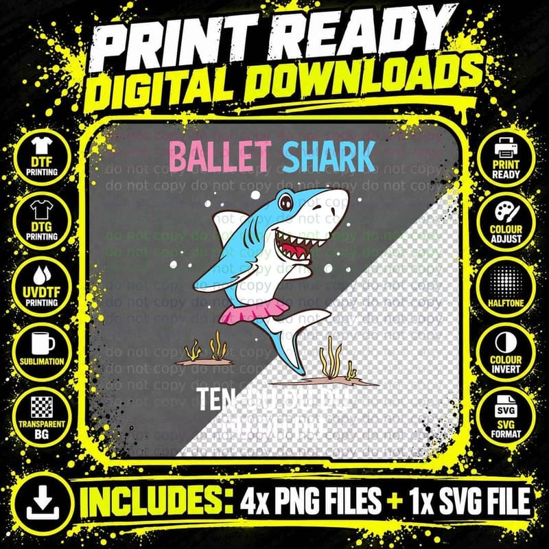 Ballet Shark Ten-Du Du Du Funny Ballet Dancer Ballerina Png SVG Digital Bundle
