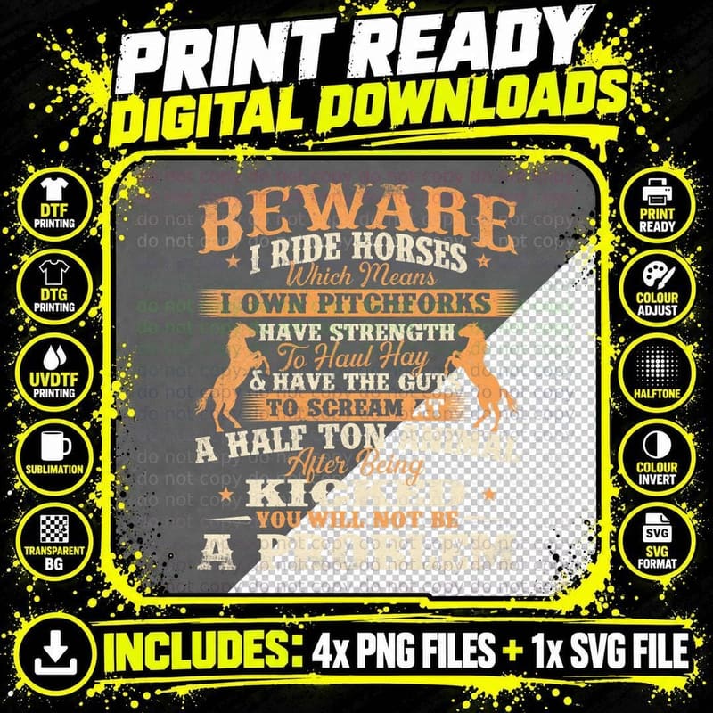 Beware I Ride Horses - Horse Lover Horseman Horseback Png SVG Digital Bundle