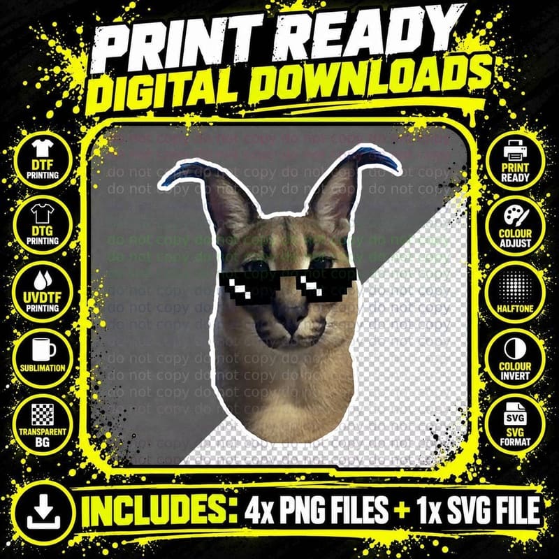 Big Floppa Meme Cat Lovers T-Shirt Png SVG Digital Bundle