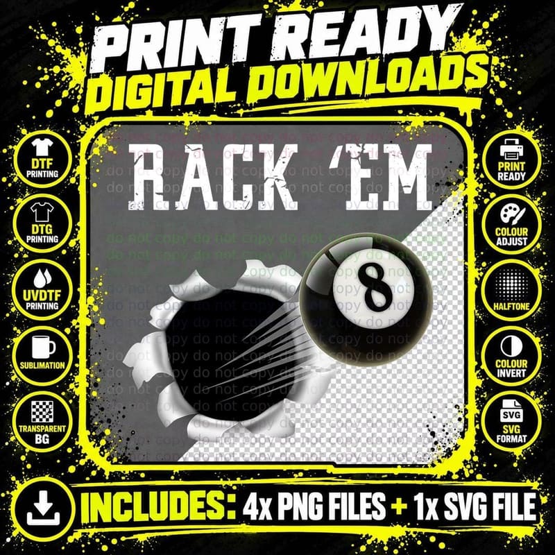 Billiards, 8 Ball Rack Em, Pool Shark by Zany Brainy Png SVG Digital Bundle
