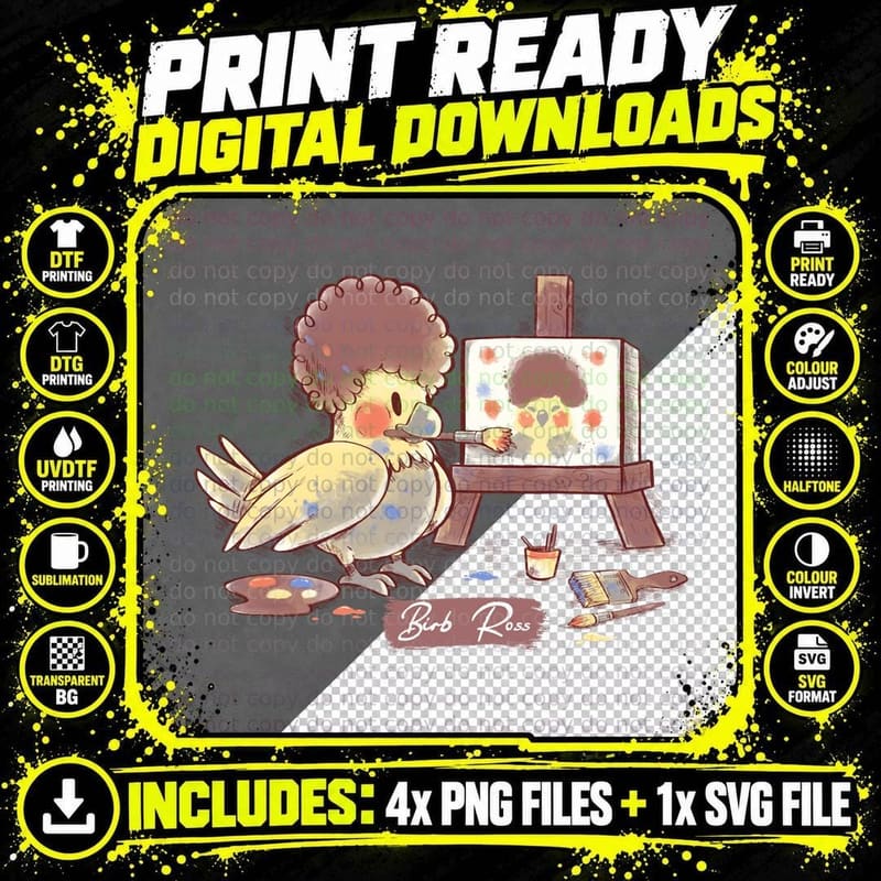 Birb Ross Meme - Yellow Cockatiel Artist Bird Pullover Png SVG Digital Bundle