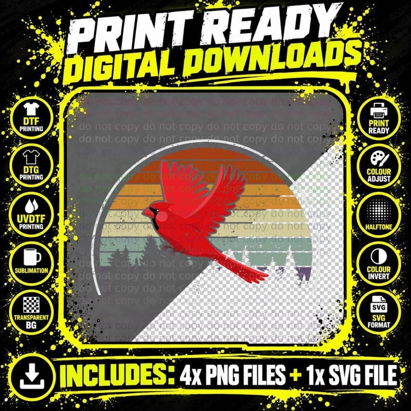 Birdwatcher Bird Lover Nature Bird Retro Red Cardinal Png SVG Digital Bundle
