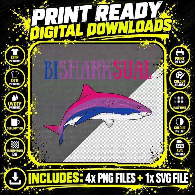 Bisharksual Shark Bisexual Flag Bi Pride Binsexuality Png SVG Digital Bundle