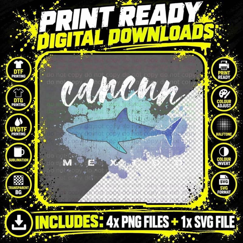 Cancun Mexico Shark Scuba Diver Spring Break Vacation Png SVG Digital Bundle