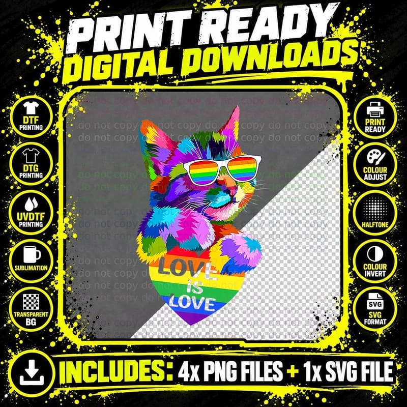 Cat Lgbt Flag Gay Pride Month Transgender Rainbow Png SVG Digital Bundle