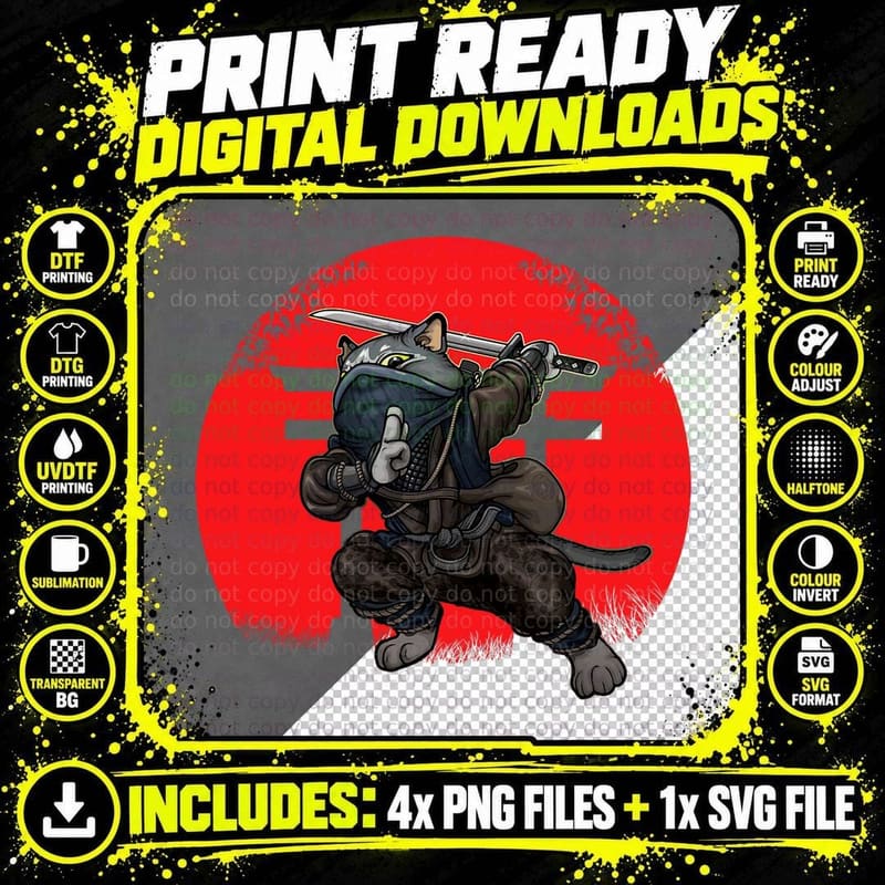 Cat Samurai Japan Flag Kendo Ninja Sword Warrior Sinobi Png SVG Digital Bundle