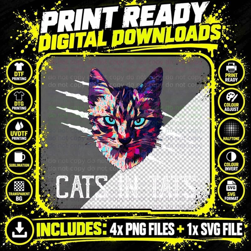 Cats in Tats Cat Lover Tattoo T-Shirt Png SVG Digital Bundle