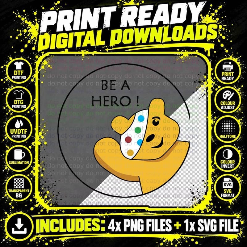 Children in Need Pudsey Bear Be a Hero Essential T-Shirt Png SVG Digital Bundle