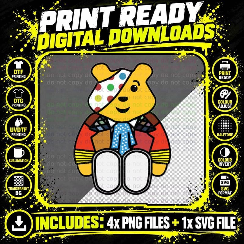 Children in Need Tesco Pudsey Bear Classic T-Shirt Png SVG Digital Bundle