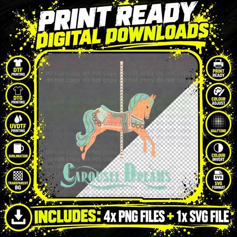 Children's Merry-Go-Round Horse Carousel Vintage Funfair Png SVG Digital Bundle